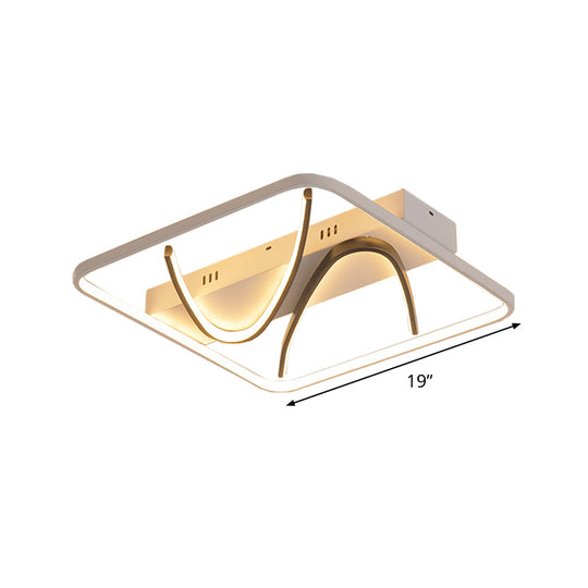 Modern Led Ceiling Light: Square Frame Bedroom Flush Mount With Dual Curved Line In Black - White