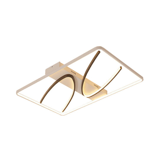 Modern Rectangular Ceiling Flush Light: Black - White Aluminum Led Mount Lamp With Curve Design -