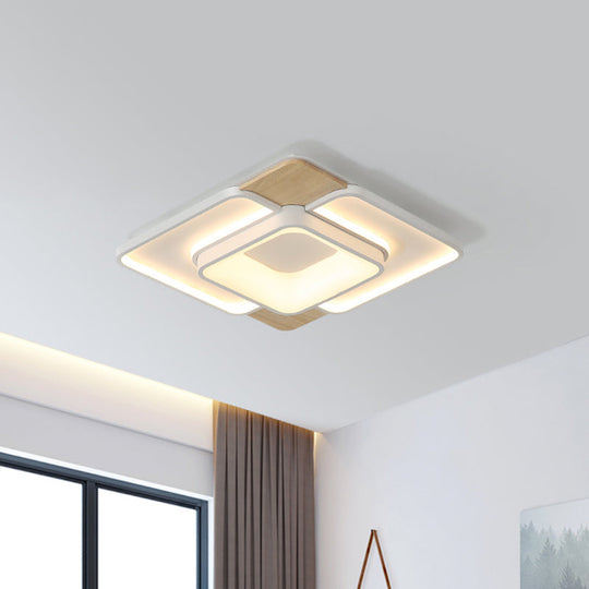Nordic Square Flushmount Acrylic Led Ceiling Light White - Wood Finish 16’/19.5’ Wide Warm Or