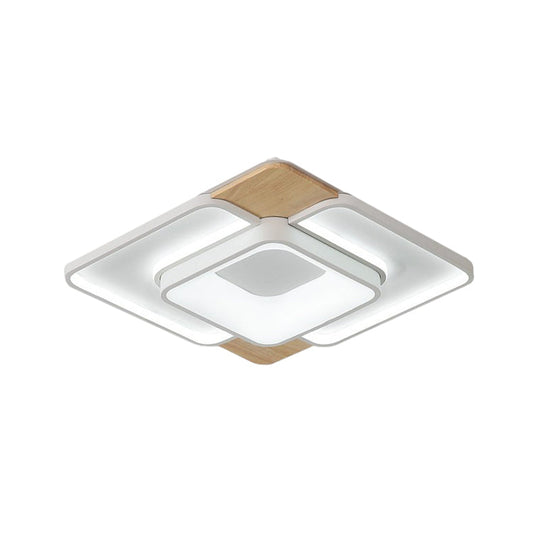Nordic Square Flushmount Acrylic Led Ceiling Light White - Wood Finish 16’/19.5’ Wide Warm Or