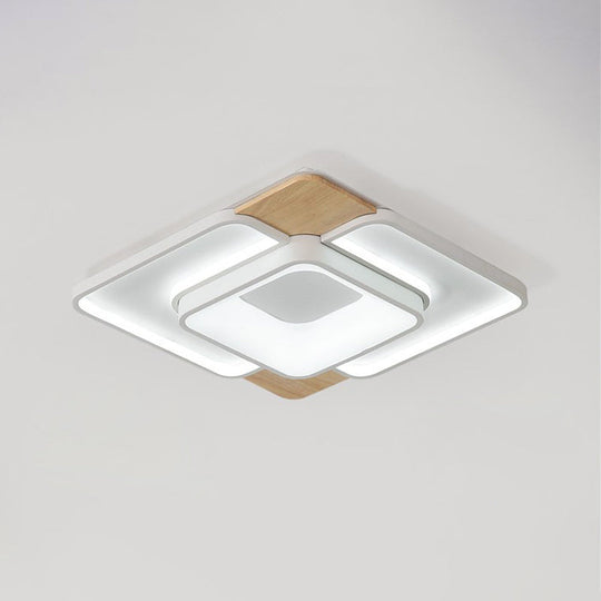 Nordic Square Flushmount Acrylic Led Ceiling Light White - Wood Finish 16’/19.5’ Wide Warm Or