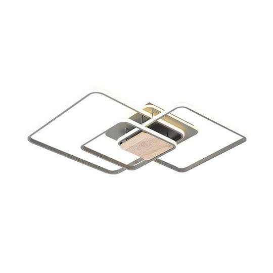 Modern Grey And Wood Led Flush Mounted Ceiling Light With Stacked Acrylic Frame – Warm/White