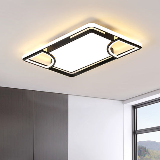 Modern Acrylic Led Flushmount Ceiling Light In Black With Cutout Design – Warm/White Lighting