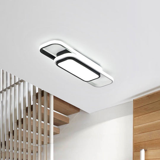 Modern Led Flush Ceiling Lamp In Black/Grey With Glow Frame - 16/23.5 - Inch Wide Warm/White Light