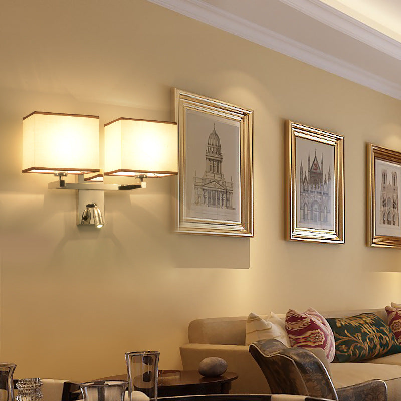 Modern Fabric Led Wall Sconce Lighting With Adjustable Spotlight Chrome Finish / D