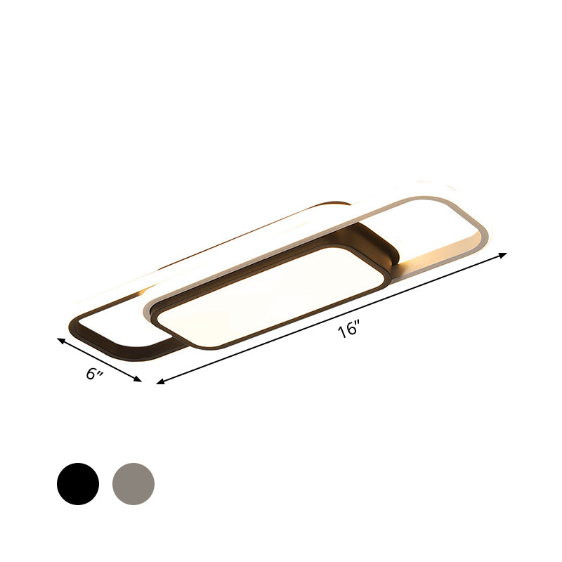 Modern Led Flush Ceiling Lamp In Black/Grey With Glow Frame - 16/23.5 - Inch Wide Warm/White Light