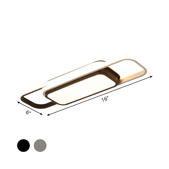 Modern Led Flush Ceiling Lamp In Black/Grey With Glow Frame - 16/23.5 - Inch Wide Warm/White Light