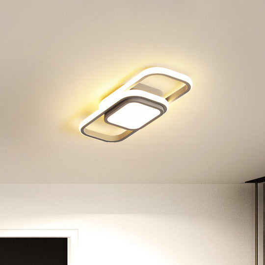 Modern Led Flush Ceiling Lamp In Black/Grey With Glow Frame - 16/23.5 - Inch Wide Warm/White Light