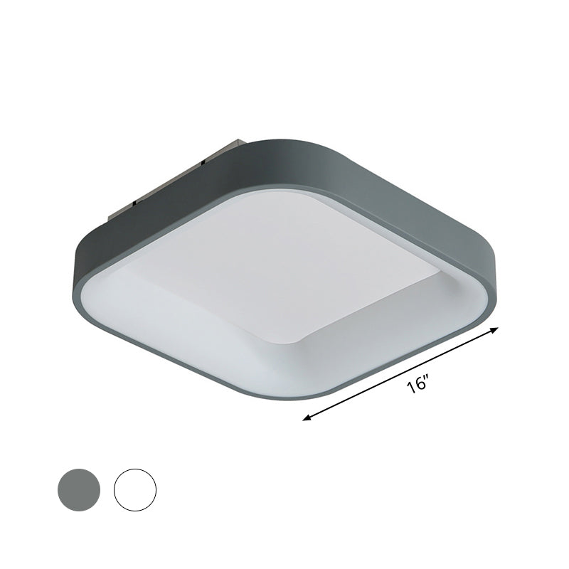 Nordic Acrylic Led Flush Mount Ceiling Fixture For Bedroom - Grey/White Squared Ring 16’/19.5’ W