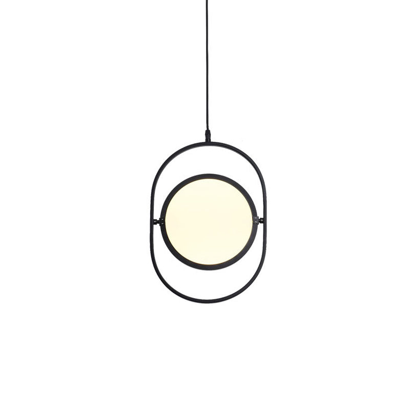 Black Metallic Led Hanging Lamp: Adjustable Disc Pendant With Capsule Frame