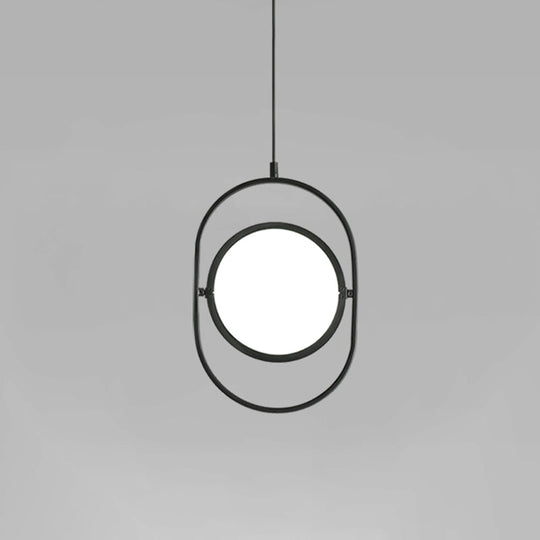 Black Metallic Led Hanging Lamp: Adjustable Disc Pendant With Capsule Frame