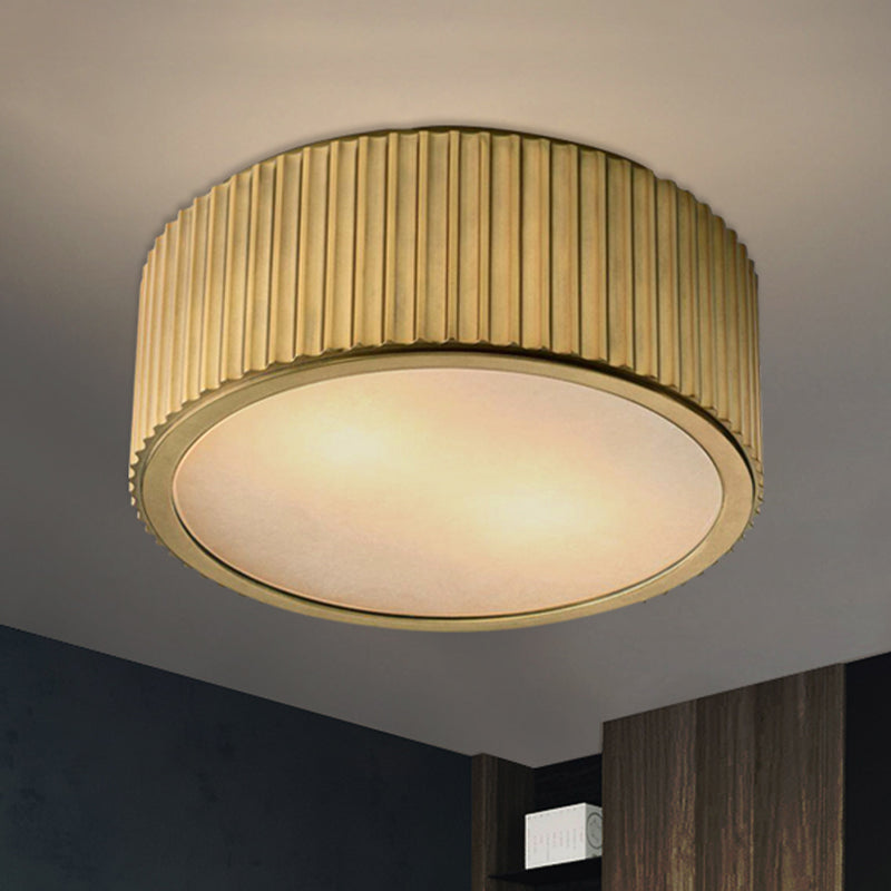 Gold Frosted Glass Ceiling Fixture - 3-Bulb Circular Flush Mount Recessed Lighting 12’/16’ Wide