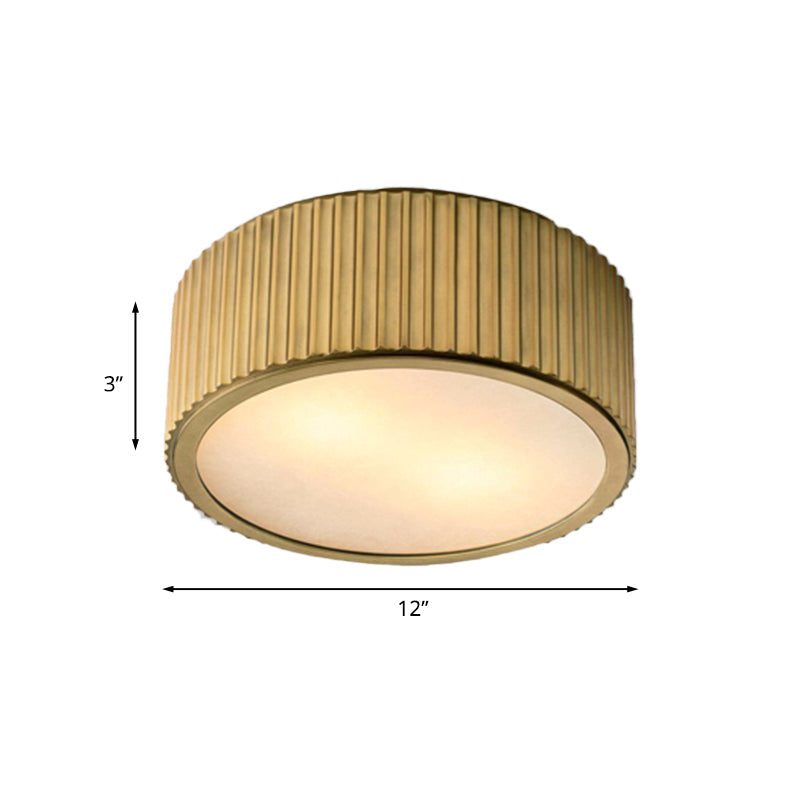 Gold Frosted Glass Ceiling Fixture - 3-Bulb Circular Flush Mount Recessed Lighting 12’/16’ Wide
