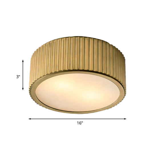 Gold Frosted Glass Ceiling Fixture - 3-Bulb Circular Flush Mount Recessed Lighting 12’/16’ Wide