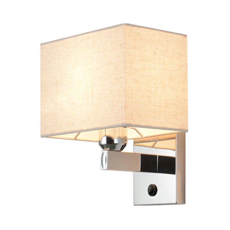 Modern Rectangular Fabric Led Wall Sconce In Chrome For Bedside Lighting