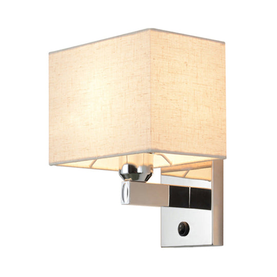 Modern Rectangular Fabric Led Wall Sconce In Chrome For Bedside Lighting