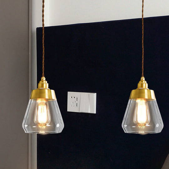 Opulent Multi Light Pendant - Elegant Gold Finish Clear Glass Tapered Design 2/3 Heads Round/Linear