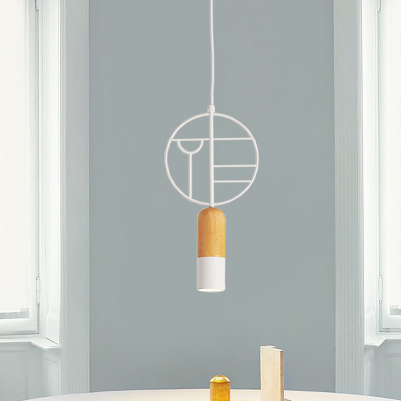 Nordic Wood Hanging Pendant Light In White With Round Wired Decor