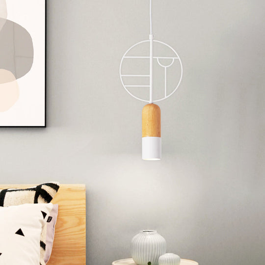 Nordic Wood Hanging Pendant Light In White With Round Wired Decor