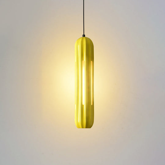 Yellow Resin Macaron Ribbed Pendant Light For Table