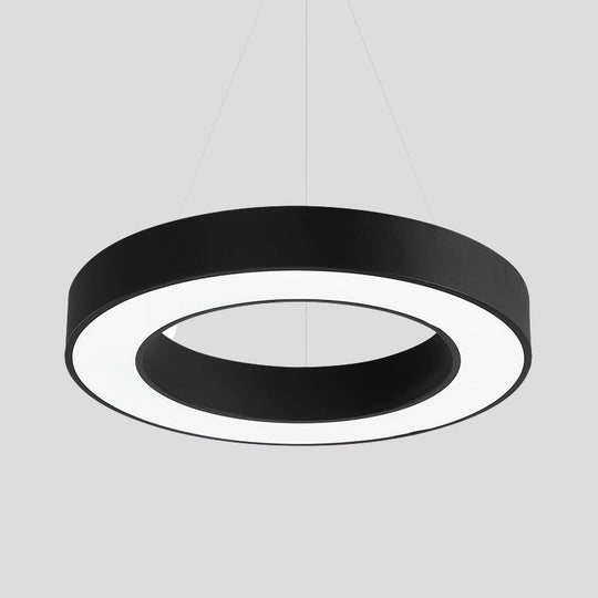 Minimal Black Led Pendant Light For Office - Thick Circle Iron Fixture