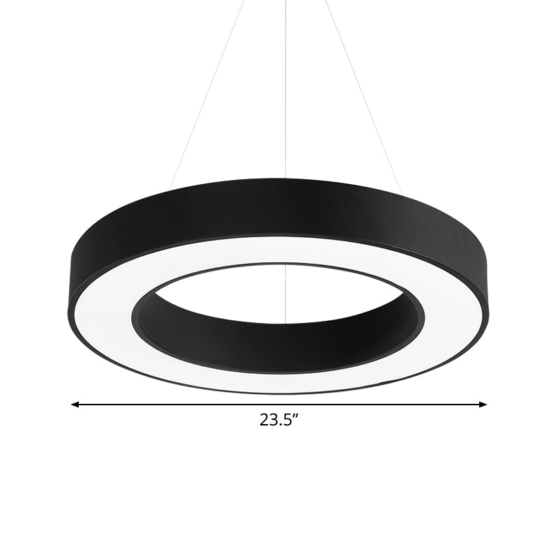 Minimal Black Led Pendant Light For Office - Thick Circle Iron Fixture