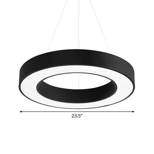Minimal Black Led Pendant Light For Office - Thick Circle Iron Fixture