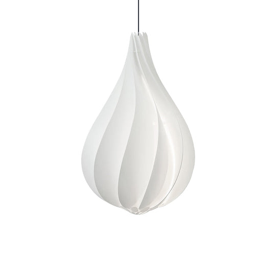 Sleek White Ribbed Pendant Light Kit With Acrylic Droplet Design - Perfect For Sitting Room Or