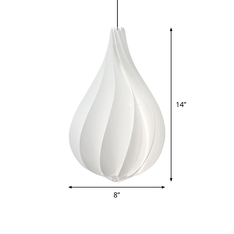 Sleek Ribbed Droplet Pendant Led Light Kit: Modern Acrylic White Hanging For Living Room