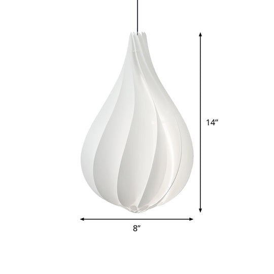 Sleek Ribbed Droplet Pendant Led Light Kit: Modern Acrylic White Hanging For Living Room