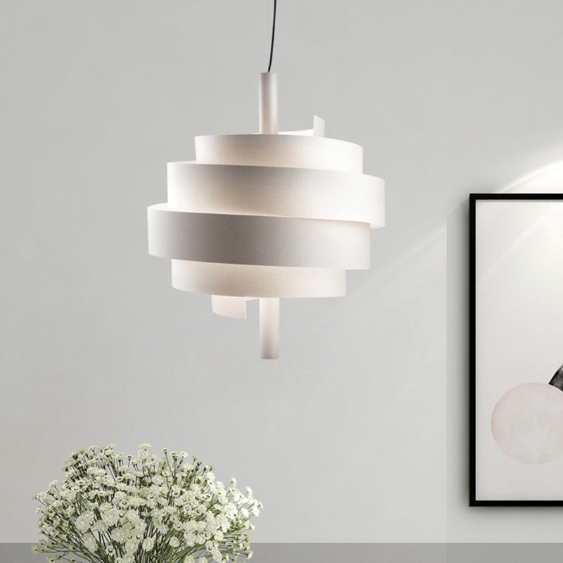Modern Pink/Green/White Twirling Pendant Lamp - Stylish Metallic Hanging Light Fixture For Dining