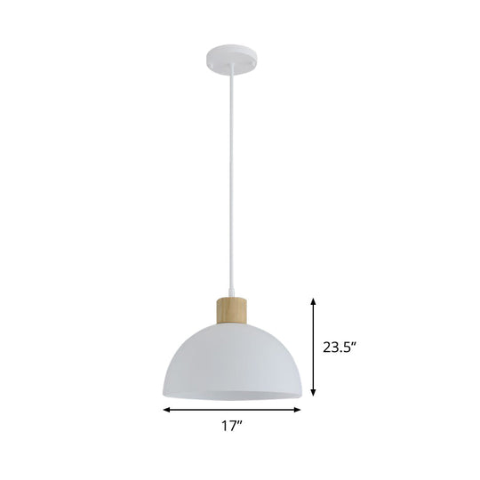 White Acrylic Bowl Pendant Light With Wooden Cap - Simple Single Hanging Suspension