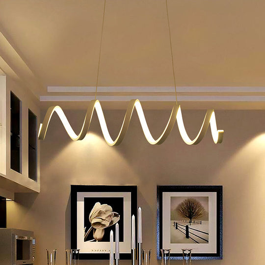 Modern Acrylic Led Chandelier Pendant Light In Coiled White - Warm/White/Natural Lighting For