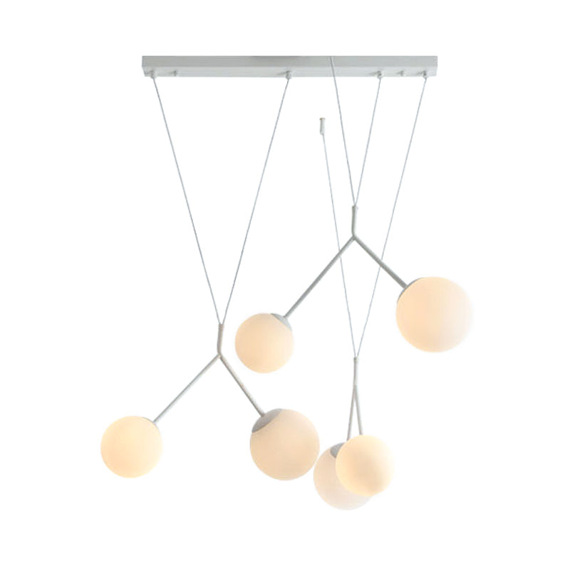 Opaline Matte Glass Multi-Pendant Hanging Light - Modern 6 Lights White Intertwined Design With Orb