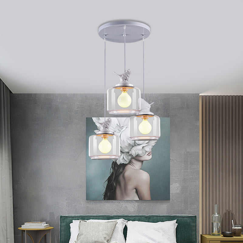 Clear Glass Pendant Lighting Nordic Style - 3 Bulbs White Multi Light Ceiling Fixture With Resin