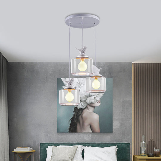 Clear Glass Pendant Lighting Nordic Style - 3 Bulbs White Multi Light Ceiling Fixture With Resin