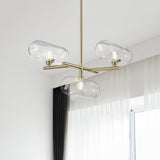 Modern Brass Pendant Chandelier With Clear Glass Shades - 3-Light Dining Room Ceiling Lighting