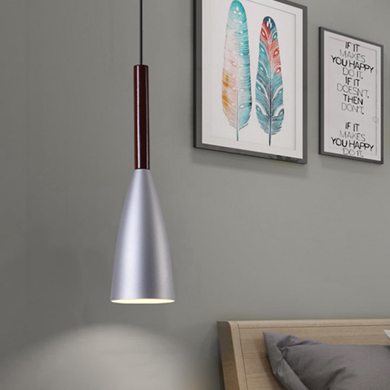 Modern Grey Trumpet Pendulum Light - Nordic Design 1 Head Aluminum Ceiling Pendant For Bedside
