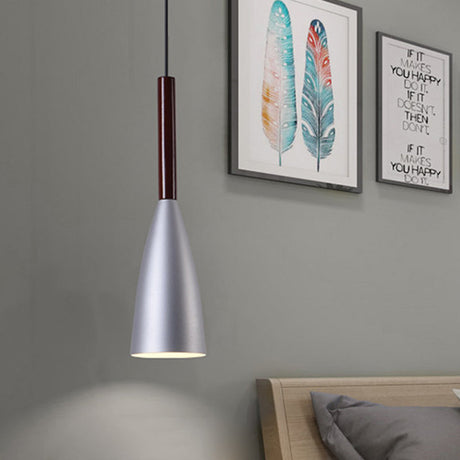 Modern Grey Trumpet Pendulum Light - Nordic Design 1 Head Aluminum Ceiling Pendant For Bedside