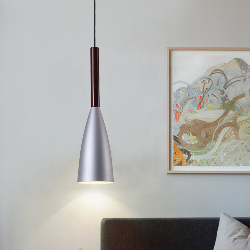 Gray Trumpet Pendulum Light - Stylish 1-Head Aluminum Ceiling Pendant For Bedside Nordic Design