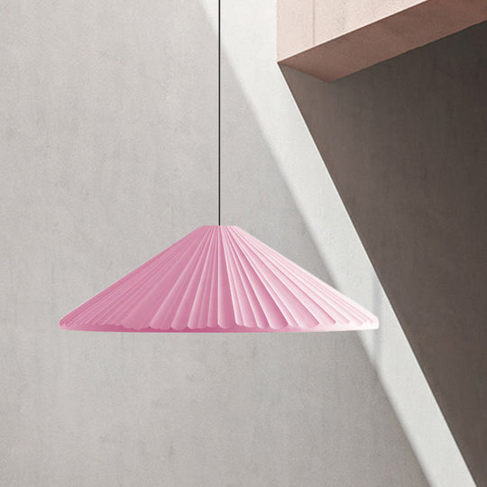 Ribbed Conic Pendant Light In Macaron Resin - Single Bedside Hanging White/Pink/Blue Pink