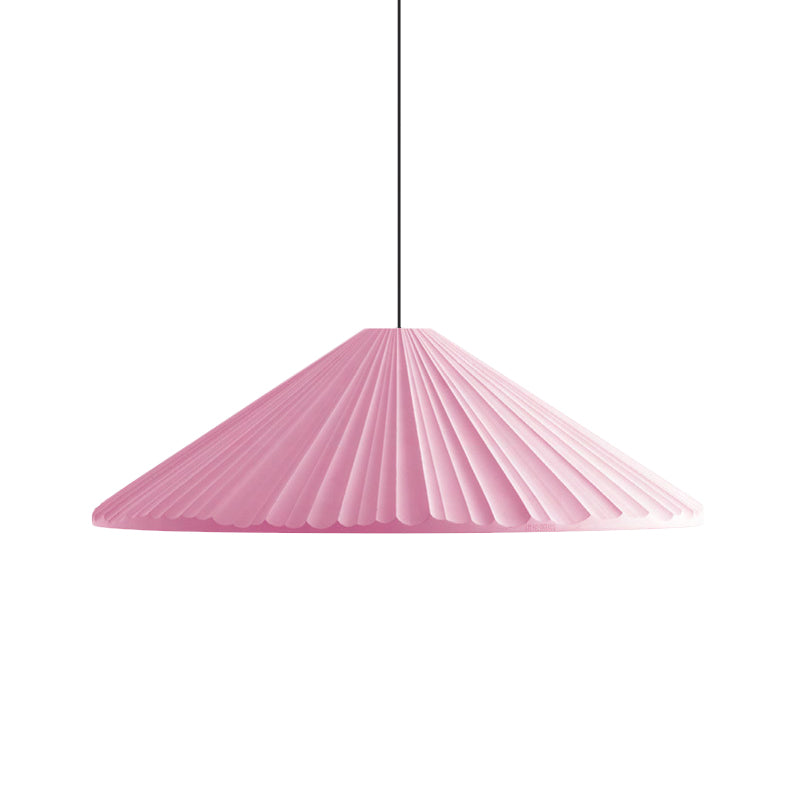 Ribbed Conic Pendant Light In Macaron Resin - Single Bedside Hanging White/Pink/Blue