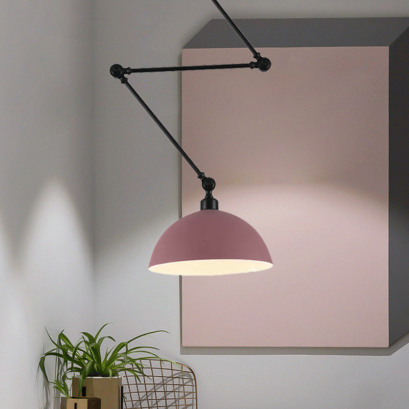 Macaron Iron Swing Arm Suspension Pendant Light With Green/Red Bowl Shade - Perfect For Dining