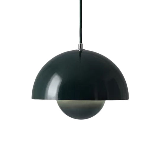 Macaron Dome Pendant Light With Inner Capsule Diffuser - Iron Finish 1 Head In Pink/Green/Yellow
