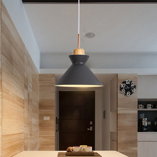 Nordic Funnel Dining Table Pendant - Grey Aluminum With Wood Cork Accent