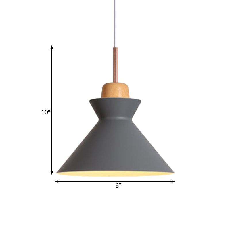 Nordic Funnel Dining Table Pendant - Grey Aluminum With Wood Cork Accent