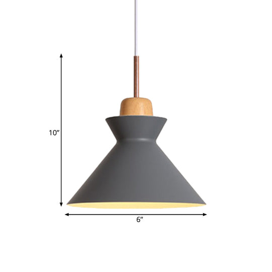 Nordic Funnel Dining Table Pendant - Grey Aluminum With Wood Cork Accent