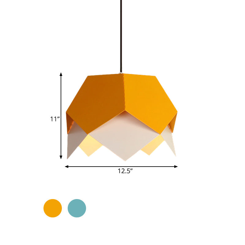 Scalloped Edge Macaron Hanging Light: Layered Iron Blue/Yellow Pendant Ceiling Light With 1 Bulb