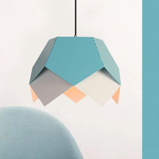 Iron Hanging Macaron Pendant Light - Scalloped Edge Blue/Yellow 1 Bulb Blue