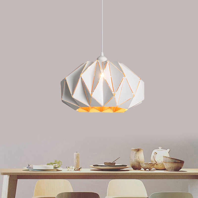 Nordic White/Black Pendant Lamp With Laser-Cut Iron Shade For Living Room
